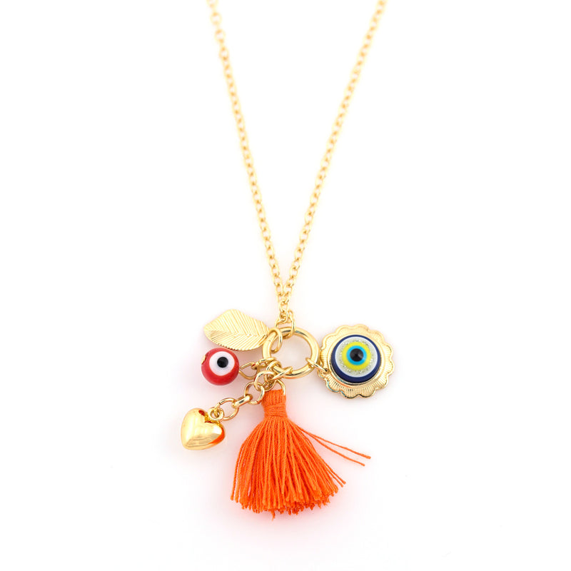 Tazza-Gold-Tone Metal Evil Eye And Mix Charm Necklace