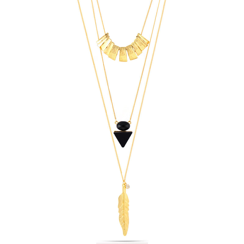 Tazza-Gold-Tone Metal Three Layered Necklaces