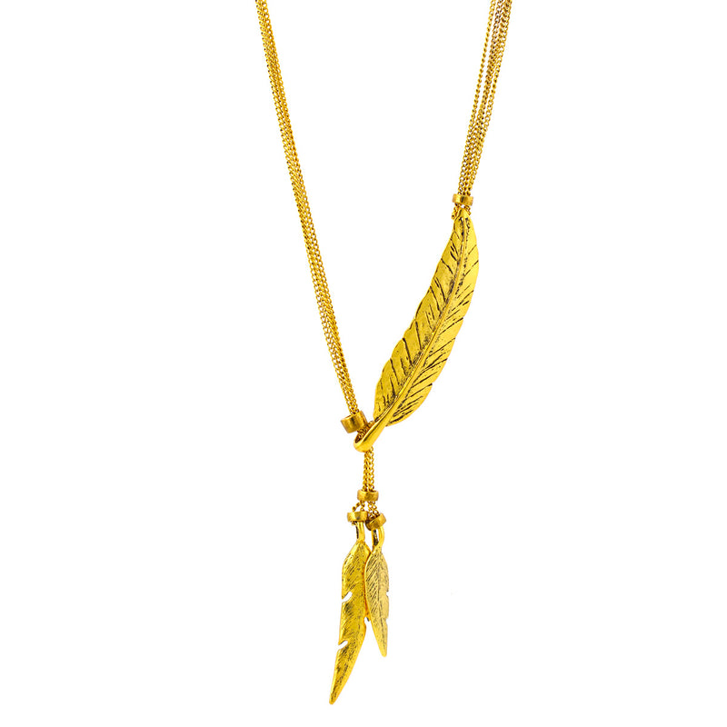 Tazza-Gold-Tone Metal Leaf Drop Necklace