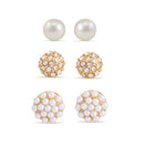 SET OF 3 PEARL AND CRYSTAL STUD EARRINGS