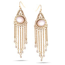 Tazza-Gold-Tone Metal Cat'S Eye And Pearl Tassel Earrings