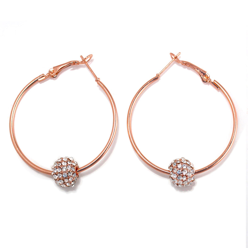 Rose Gold-Tone Metal Crystal Fireball Hoop Earrings