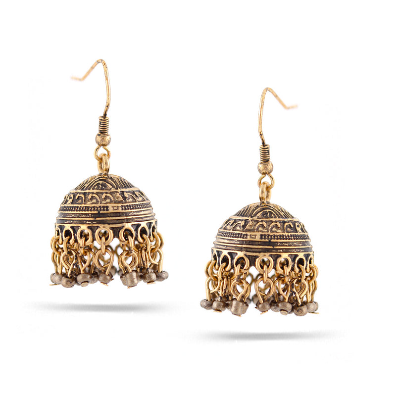 Tazza-Antique Gold-Tone Metal Dome Dangling Earrings