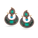 Gold-Tone Metal Green Stone And Pearl Stud Earrings