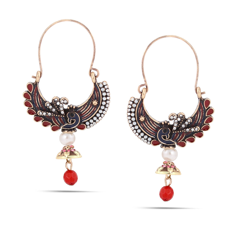 Gold-Tone Metal Pearl Coral And Crystal Drop Earrings