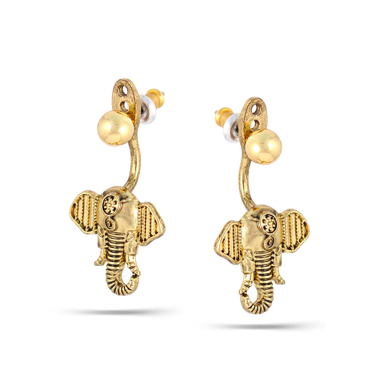 Tazza-Gold-Tone Metal Elephant Stud Earrings