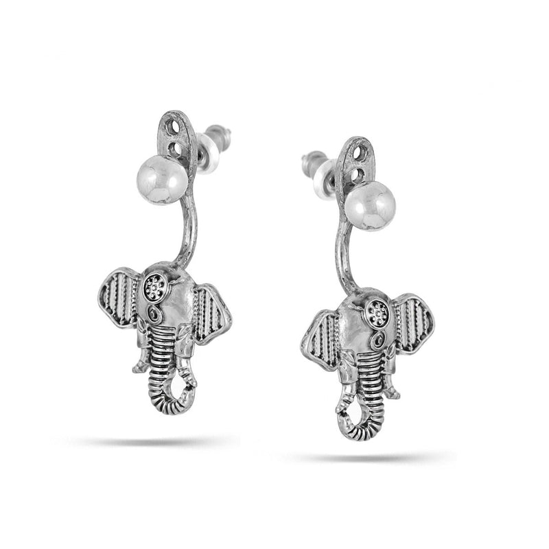 Tazza-Rhodium-Tone Metal Elephant Stud Earrings