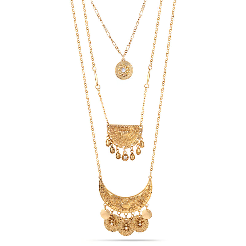 GOLD THREE LAYERED CHARM  NECKLACES