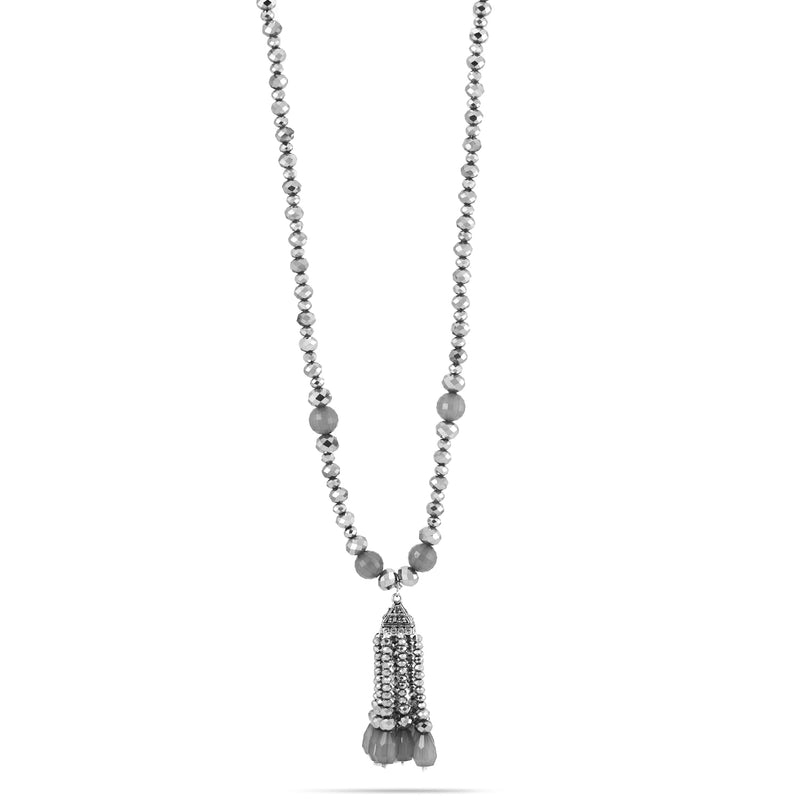 Hematite And Grey Beads Tassel Necklaces