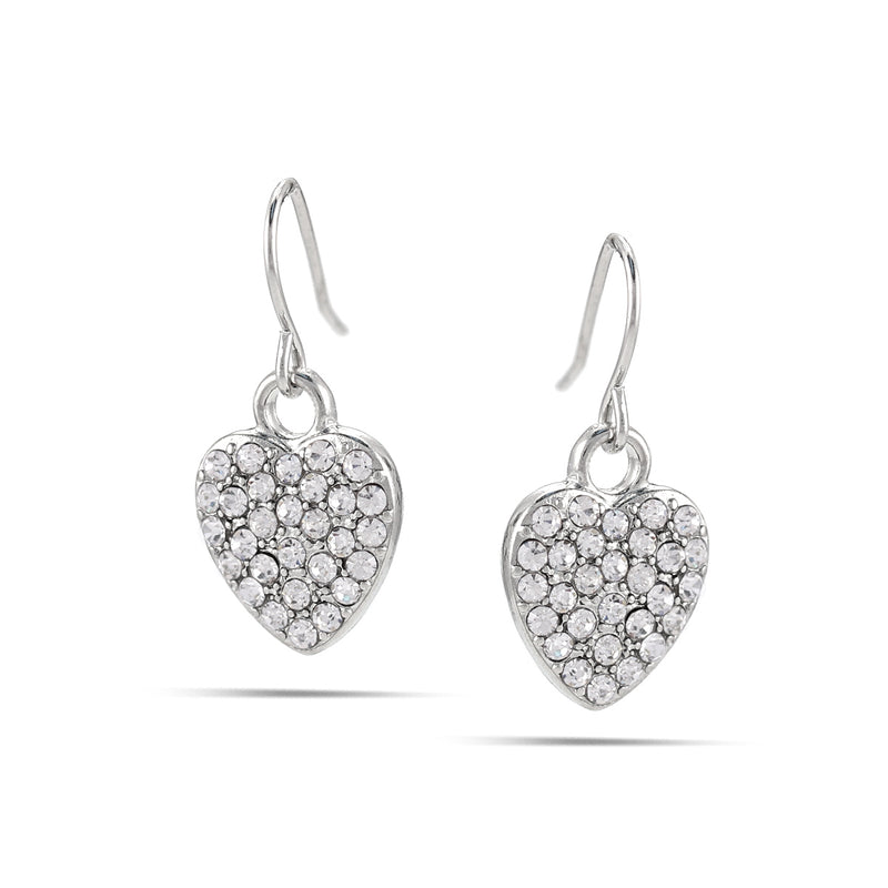 Tazza-Rhodium-Tone Metal Crystal Heart Earrings