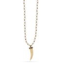 Gold-Tone Metal Cream Pearl Horn Pendant Adjustable Lobster Claw Closures Neckaces