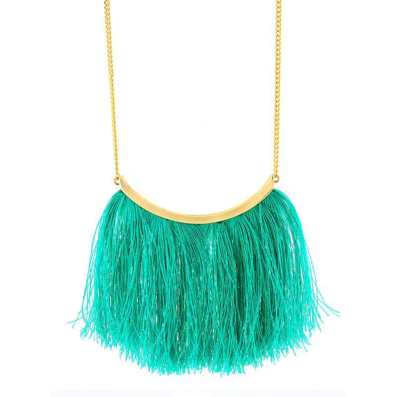 Tazza-Gold-Tone Metal Turquoise Tassel Necklace