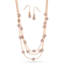 Rose Gold-Tone Metal Champagne Pearl Three Layered  Lobster Claw Closure Necklaces And Earrings Set