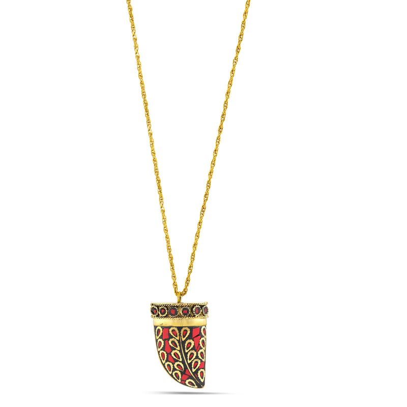 Tazza-Gold-Tone Metal Coral Horn Pendant Necklace