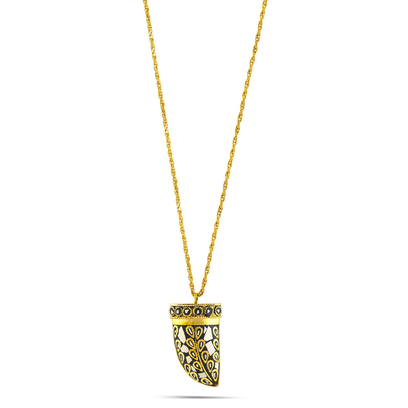 Tazza-Gold-Tone Metal Ivory Horn Pendant Necklace