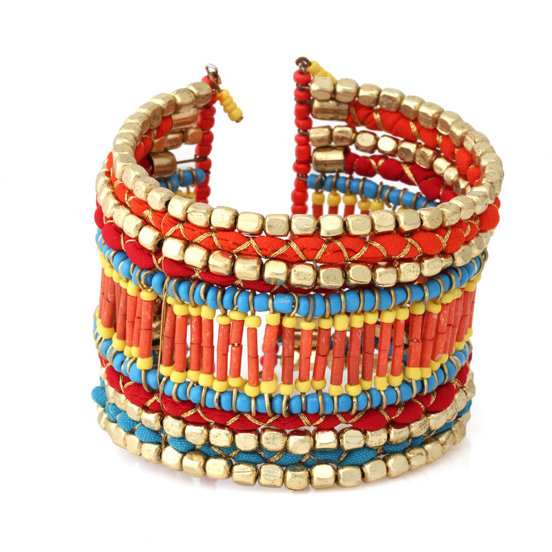 Gold-Tone Metal Multi Colored Brads Stretch Bracelets