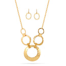 Gold-Tone Metal Hammered Earrings And Adjustable Lobster Claw Closures Necklaces Set