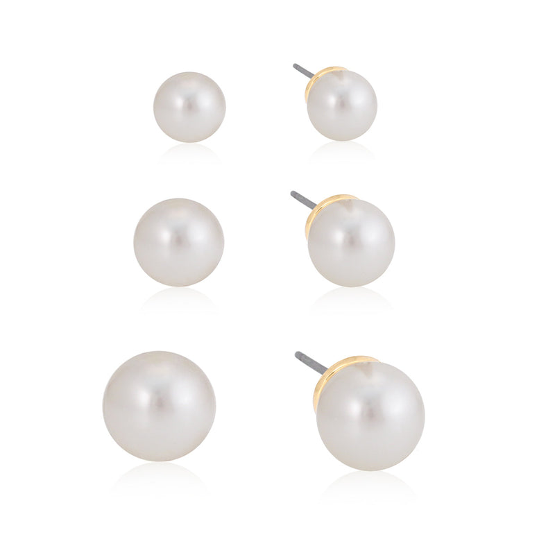 Gold-Tone Metal Set Of 3 Cream Pearl Earrings
