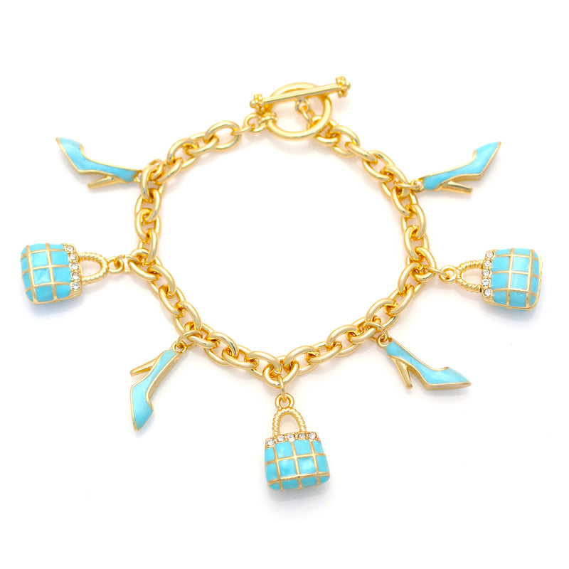 Gold-Tone Metal Crystal Turquoise Charms Wrap Around Bracelets