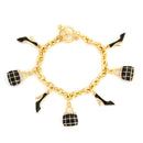 Gold-Tone Metal Crystal Black Charms Wrap Around Bracelets