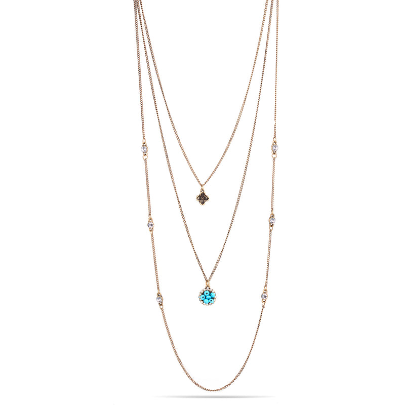 Gold-Tone Metal Turquoise And Crystal Adjustable Lobster Claw Closure Layered Necklaces