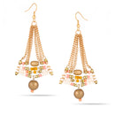 Gold-Tone Metal Gold And Cream Beads Drop Earrings