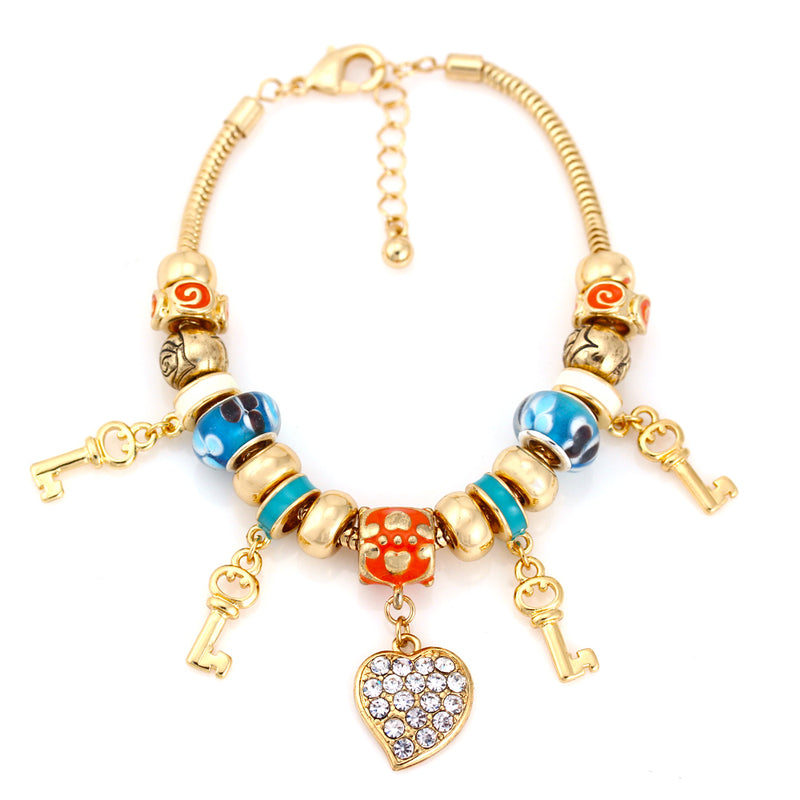 Gold-Tone Metal Multi Colored Charm Bracelets