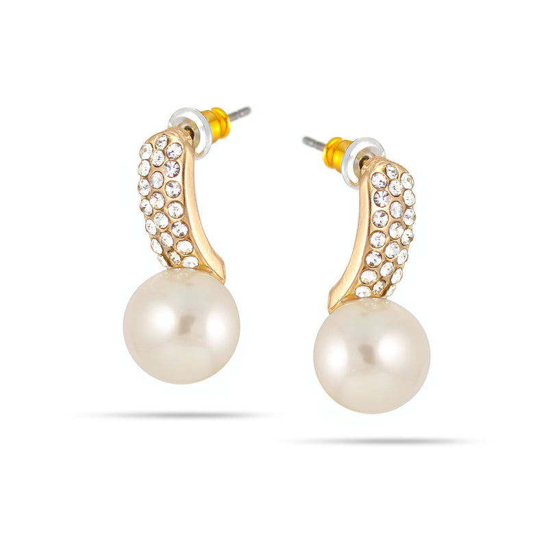 Gold-Tone Metal Cream Pearl Crystal Stud Earrings