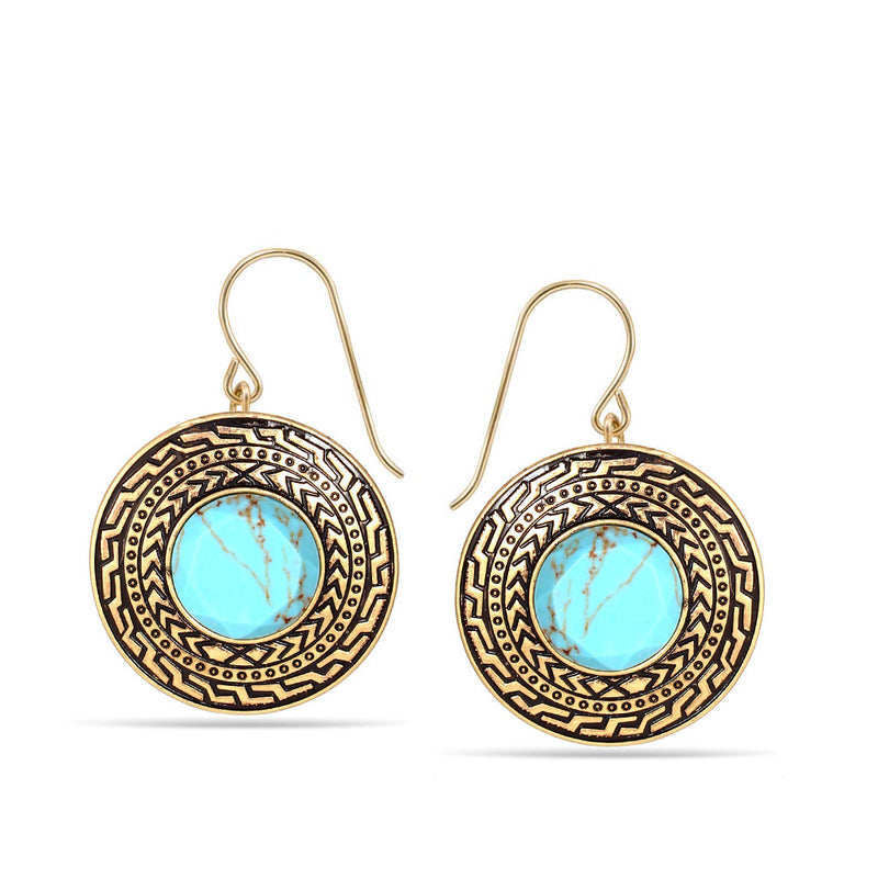 Gold-Tone Metal Turquoise Stone Drop Earrings