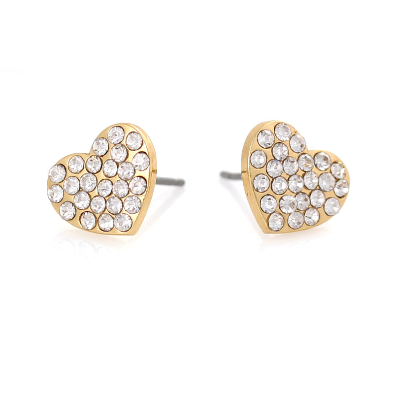 Gold-Tone Metal Heart Crystal Stud Earrings