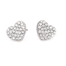 Silver-Tone Metal Heart Crystal Stud Earrings