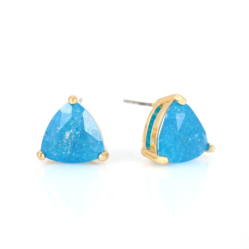 Gold-Tone Metal Blue Triangle Crystal Drop Earrings