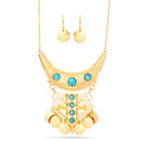 Gold-Tone Metal Turquoise Errings And Adjustable Lobster Claw Closure Necklaces