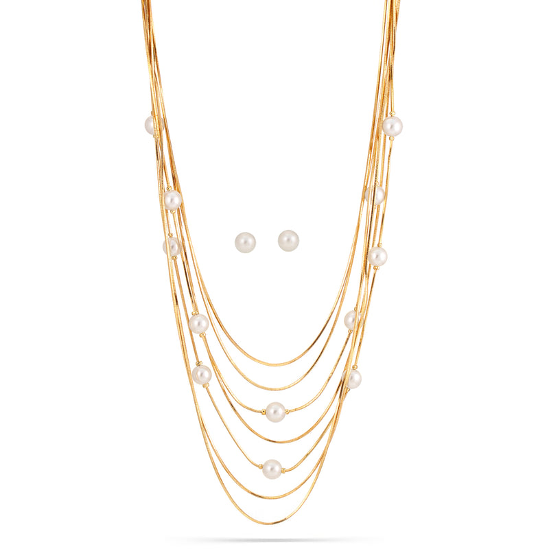 Gold-Tone Metal Layered Pearl Necklaces