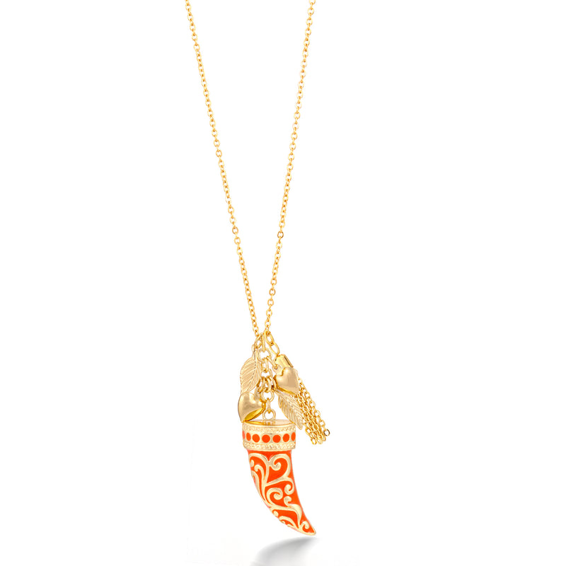 Gold-Tone Metal Charms Coral Horn Pendant Adjustable Lobster Claw Closure Necklaces