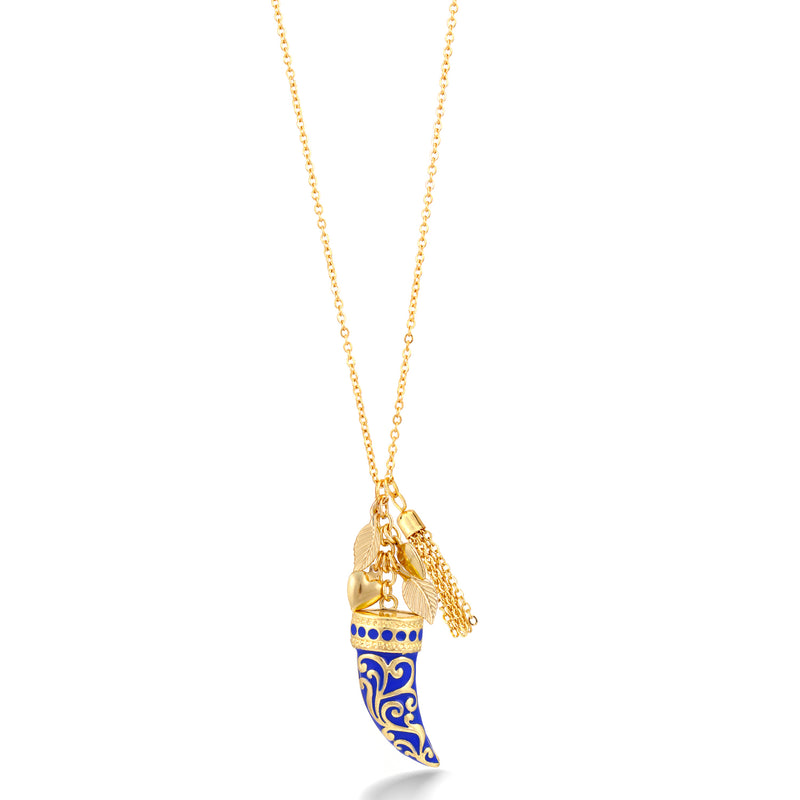 Gold-Tone Metal Charms Blue Horn Pendant Adjustable Lobster Claw Closure Necklaces