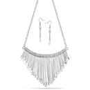 Rhodium-Tone Metal Taseel Adjustable Lobster Closure Necklace And Earrings Set