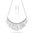 Rhodium-Tone Metal Taseel Adjustable Lobster Closure Necklace And Earrings Set