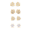 Gold-Tone Metal Set Of 4 Crystal Stud Earrings