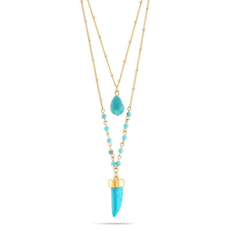 Gold-Tone Metal Turquoise Layered Adjustable Lobster Claw Closure Necklaces