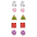 Silver-Tone Metal Multi Color Crystal Set Of 5 Stud Earrings