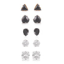 Silver-Tone Metal Black And White Crystal Set Of 5 Stud Earrings