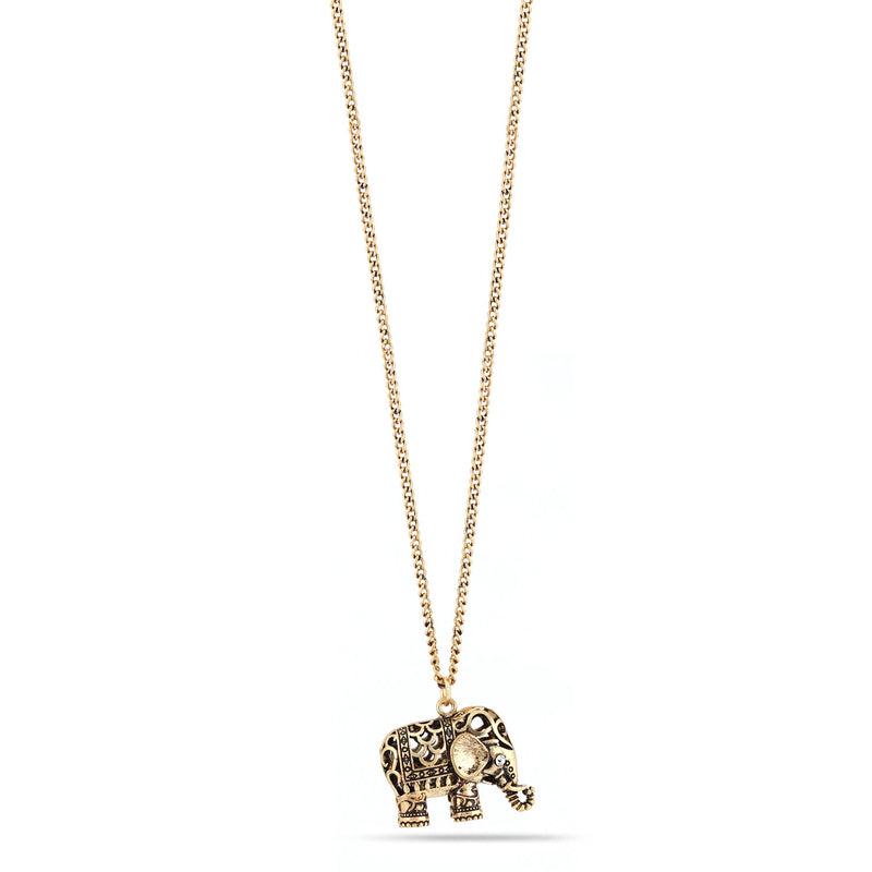 Gold-Tone Metal Elephant Pendant Adjustable Lobster Claw Closure Short Necklace