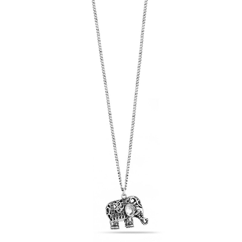 Silver-Tone Metal Elephant Pendant Adjustable Lobster Claw Closure Short Necklace