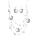 Rhodium-Tone Metal Earrings And Adjustable Lobster Claw Closure Layered Neclklaces