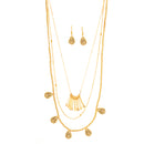 Gold-Tone Metal Adjustable  Lobster Claw Closure Layered Necklaces And Earrings Set