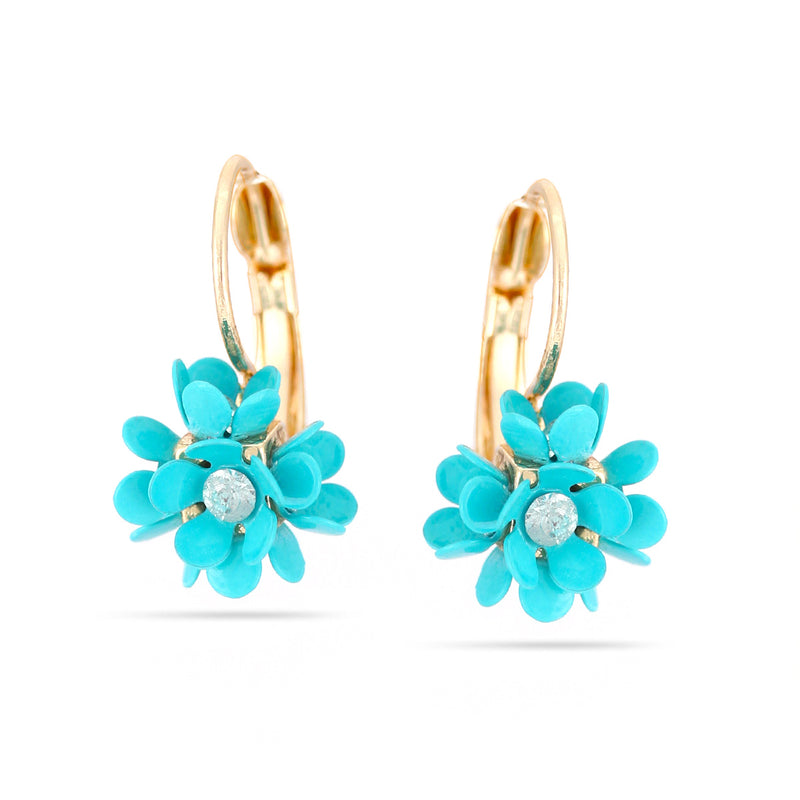 Gold-Tone Metal Turquoise Flower Drop Earrings