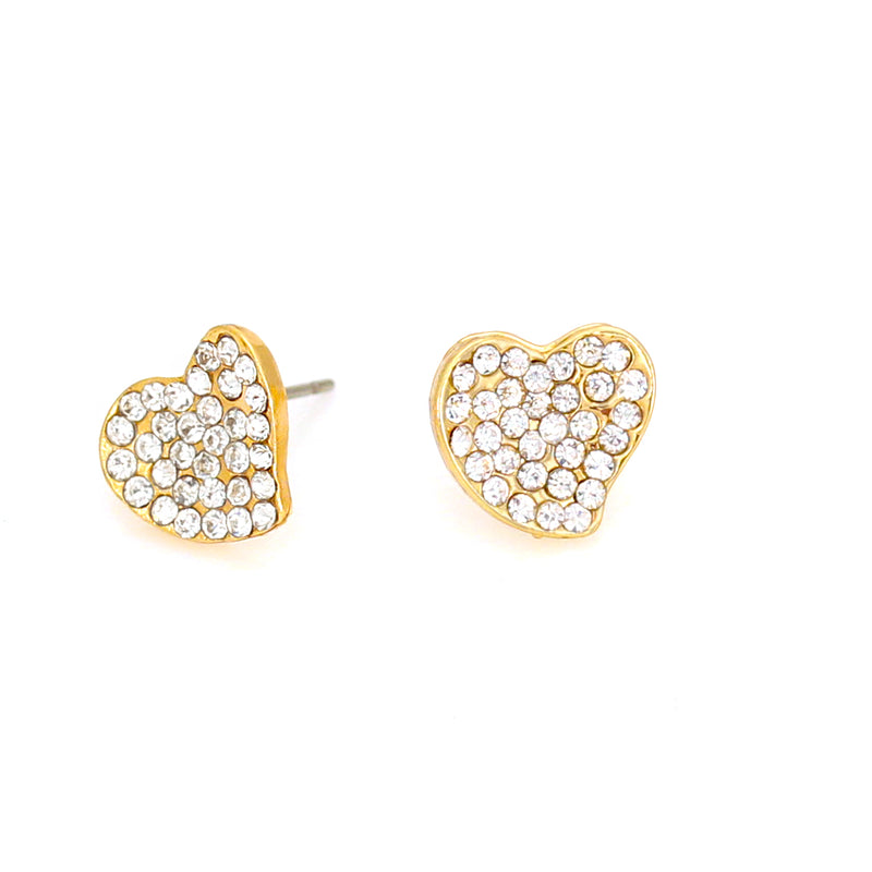 Gold-Tone Metal Heart Crystal Stud Earrings