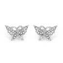 Rhodium-Tone Metal Buttrfly Crystal Stud Earrings