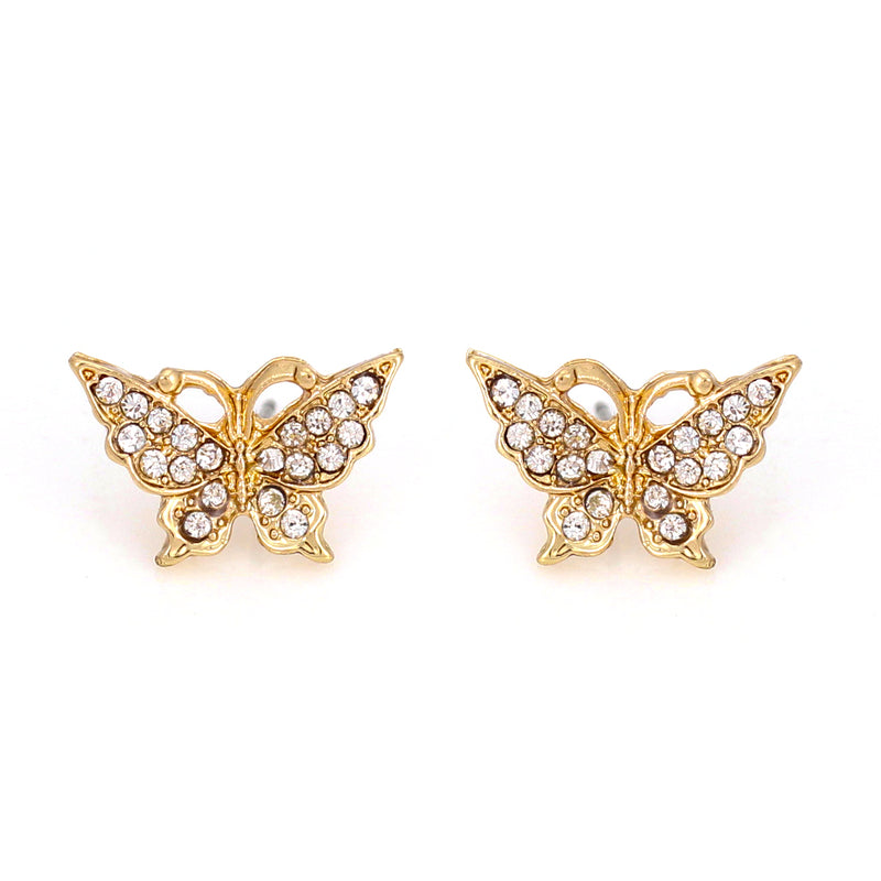 Gold-Tone Metal Buttrfly Crystal Stud Earrings